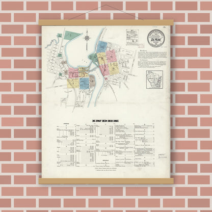 Old map wall art mockup — magnetic wood frame on brick wall — Sanborn Fire Insurance Map from De Pere, Brown County, Wisconsin (1914) - Complete Map Set
