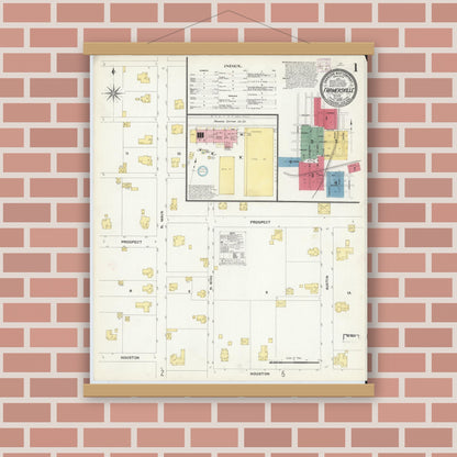 Old map wall art mockup — magnetic wood frame on brick wall — Sanborn Fire Insurance Map from Farmersville, Collin County, Texas (1908) - Complete Map Set