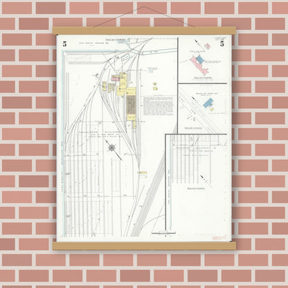 Old map wall art mockup — magnetic wood frame on brick wall — Sanborn Fire Insurance Map from L'Anse, Baraga County, Michigan (1938), Sheet #0005