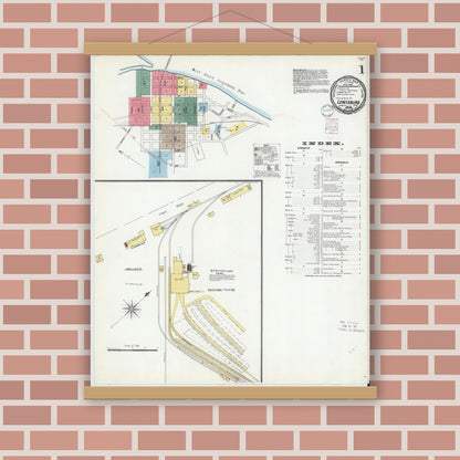 Old map wall art mockup — magnetic wood frame on brick wall — Sanborn Fire Insurance Map from Lewisburg, Union County, Pennsylvania (1901), Sheet #0001