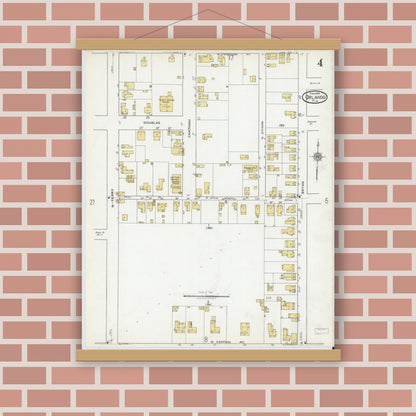 Old map wall art mockup — magnetic wood frame on brick wall — Sanborn Fire Insurance Map from Orlando, Orange County, Florida (1919), Sheet #0004