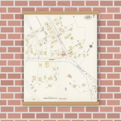 Old map wall art mockup — magnetic wood frame on brick wall — Sanborn Fire Insurance Map from Jackson, Amador County, California (1912), Sheet #0007