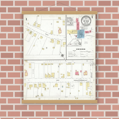 Old map wall art mockup — magnetic wood frame on brick wall — Sanborn Fire Insurance Map from Wise, Wise County, Virginia (1923) - Complete Map Set