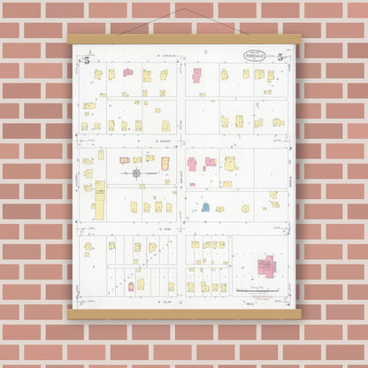 Old map wall art mockup — magnetic wood frame on brick wall — Sanborn Fire Insurance Map from Hinsdale, Du Page And Cook Counties, Illinois (1927), Sheet #0005