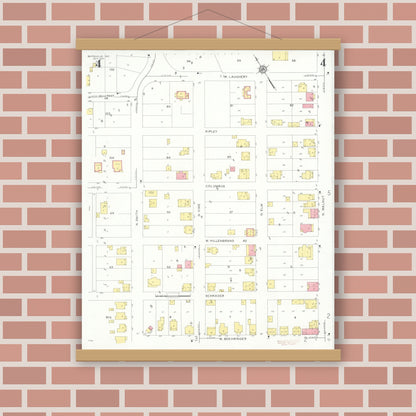 Old map wall art mockup — magnetic wood frame on brick wall — Sanborn Fire Insurance Map from Batesville, Ripley County, Indiana (1931), Sheet #0004