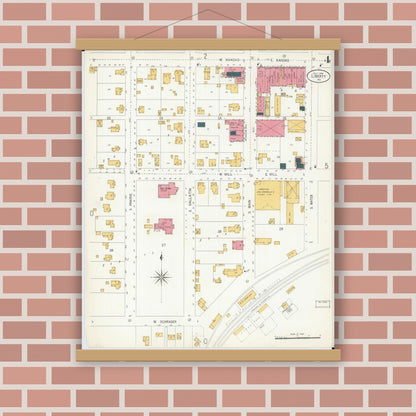 Old map wall art mockup — magnetic wood frame on brick wall — Sanborn Fire Insurance Map from Liberty, Clay County, Missouri (1906), Sheet #0004