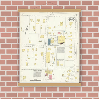 Old map wall art mockup — magnetic wood frame on brick wall — Sanborn Fire Insurance Map from Thomasville, Davidson County, North Carolina (1913), Sheet #0005