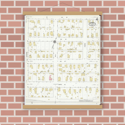 Old map wall art mockup — magnetic wood frame on brick wall — Sanborn Fire Insurance Map from Flora, Clay County, Illinois (1912), Sheet #0004