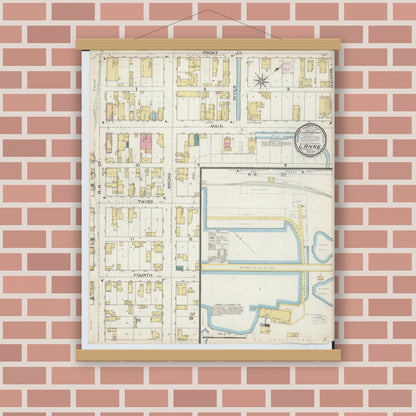 Old map wall art mockup — magnetic wood frame on brick wall — Sanborn Fire Insurance Map from L'Anse, Baraga County, Michigan (1893), Sheet #0001