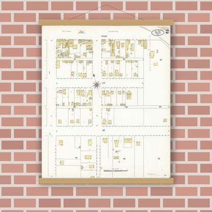 Old map wall art mockup — magnetic wood frame on brick wall — Sanborn Fire Insurance Map from Niles, Alameda County, California (1907), Sheet #0002