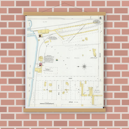 Old map wall art mockup — magnetic wood frame on brick wall — Sanborn Fire Insurance Map from Standish, Arenac County, Michigan (1901), Sheet #0003