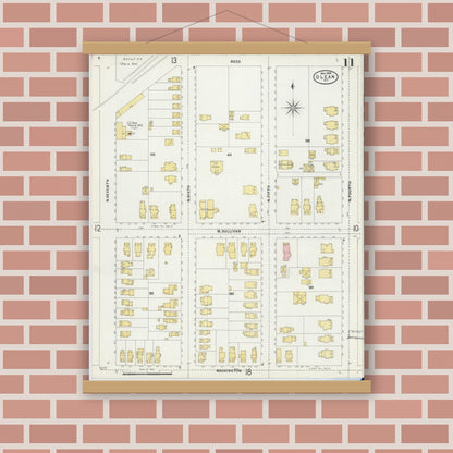 Old map wall art mockup — magnetic wood frame on brick wall — Sanborn Fire Insurance Map from Olean, Cattaraugus County, New York (1898), Sheet #0011