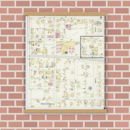 Old map wall art mockup — magnetic wood frame on brick wall — Sanborn Fire Insurance Map from Toronto, Jefferson County, Ohio (1897), Sheet #0003
