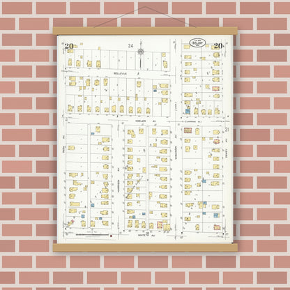 Old map wall art mockup — magnetic wood frame on brick wall — Sanborn Fire Insurance Map from Beloit, Rock County, Wisconsin (1926), Sheet #0020