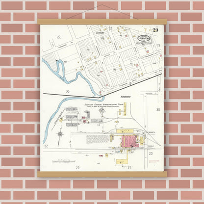 Old map wall art mockup — magnetic wood frame on brick wall — Sanborn Fire Insurance Map from Cranford, Union County, New Jersey (1922), Sheet #0029