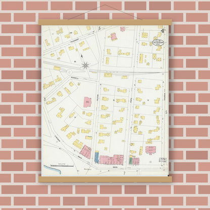 Old map wall art mockup — magnetic wood frame on brick wall — Sanborn Fire Insurance Map from Hudson, Middlesex County, Massachusetts (1903), Sheet #0004