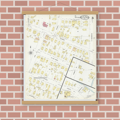 Old map wall art mockup — magnetic wood frame on brick wall — Sanborn Fire Insurance Map from Battle Creek, Calhoun County, Michigan (1907), Sheet #0003