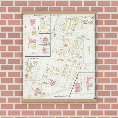 Old map wall art mockup — magnetic wood frame on brick wall — Sanborn Fire Insurance Map from Effingham, Effingham County, Illinois (1898), Sheet #0004
