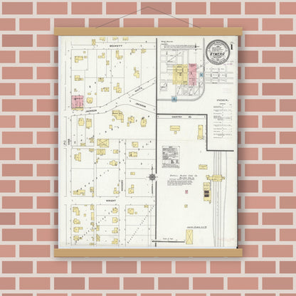 Old map wall art mockup — magnetic wood frame on brick wall — Sanborn Fire Insurance Map from Hymera, Sullivan County, Indiana (1910) - Complete Map Set