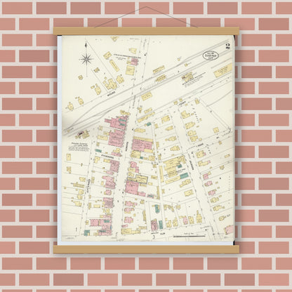 Old map wall art mockup — magnetic wood frame on brick wall — Sanborn Fire Insurance Map from Sabina, Clinton County, Ohio (1907), Sheet #0002