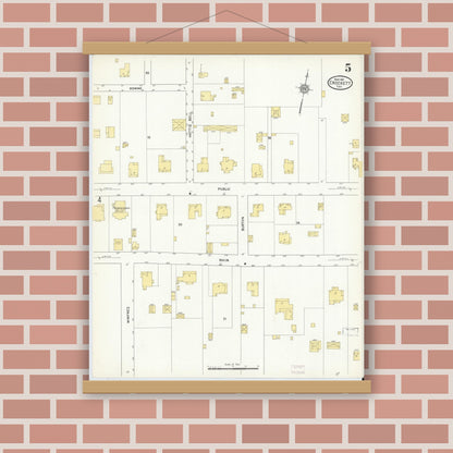 Old map wall art mockup — magnetic wood frame on brick wall — Sanborn Fire Insurance Map from Crockett, Houston County, Texas (1912), Sheet #0005