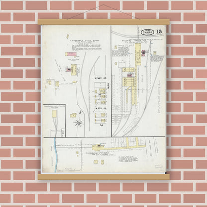 Old map wall art mockup — magnetic wood frame on brick wall — Sanborn Fire Insurance Map from Cairo, Alexander County, Illinois (1891), Sheet #0015