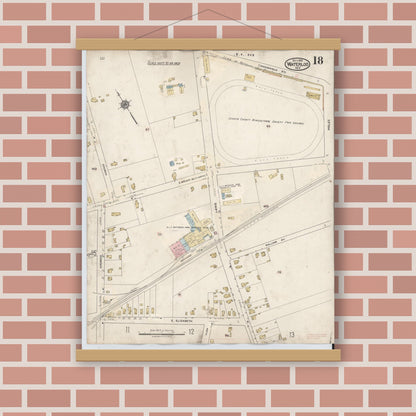 Old map wall art mockup — magnetic wood frame on brick wall — Sanborn Fire Insurance Map from Waterloo, Seneca County, New York (1948), Sheet #0018