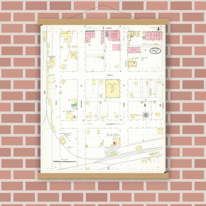 Old map wall art mockup — magnetic wood frame on brick wall — Sanborn Fire Insurance Map from Sibley, Osceola County, Iowa (1907), Sheet #0004