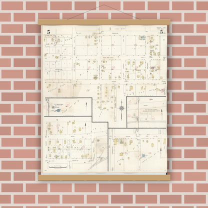 Old map wall art mockup — magnetic wood frame on brick wall — Sanborn Fire Insurance Map from Goliad, Goliad County, Texas (1944), Sheet #0005