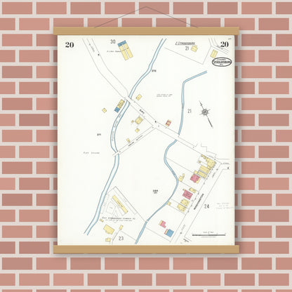 Old map wall art mockup — magnetic wood frame on brick wall — Sanborn Fire Insurance Map from Stroudsburg, Monroe County, Pennsylvania (1923), Sheet #0020