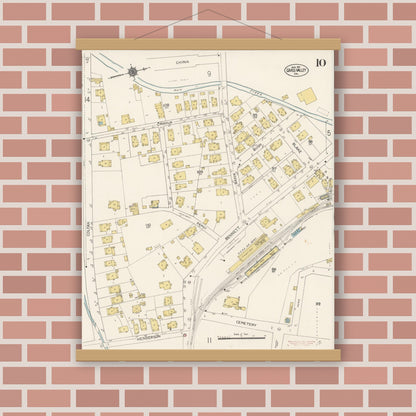 Old map wall art mockup — magnetic wood frame on brick wall — Sanborn Fire Insurance Map from Grass Valley, Nevada County, California (1912), Sheet #0010