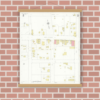 Old map wall art mockup — magnetic wood frame on brick wall — Sanborn Fire Insurance Map from West Columbia, Brazoria County, Texas (1936), Sheet #0002