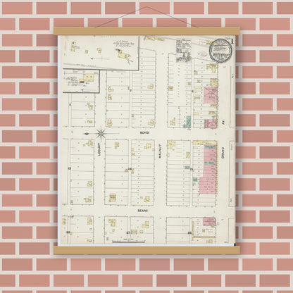 Old map wall art mockup — magnetic wood frame on brick wall — Sanborn Fire Insurance Map from Whitewright, Grayson County, Texas (1891), Sheet #0001