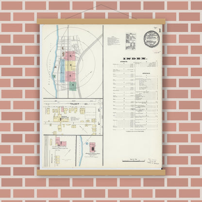Old map wall art mockup — magnetic wood frame on brick wall — Sanborn Fire Insurance Map from Braddock, Allegheny County, Pennsylvania (1891) - Complete Map Set