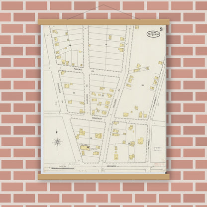 Old map wall art mockup — magnetic wood frame on brick wall — Sanborn Fire Insurance Map from Peekskill, Westchester County, New York (1895), Sheet #0003