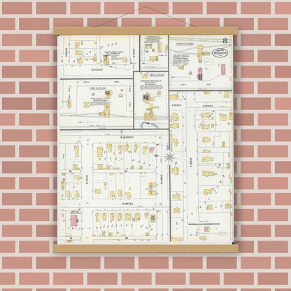 Old map wall art mockup — magnetic wood frame on brick wall — Sanborn Fire Insurance Map from Du Quoin, Perry County, Illinois (1900), Sheet #0008