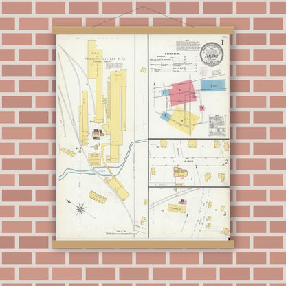 Old map wall art mockup — magnetic wood frame on brick wall — Sanborn Fire Insurance Map from Elkland, Tioga County, Pennsylvania (1903) - Complete Map Set