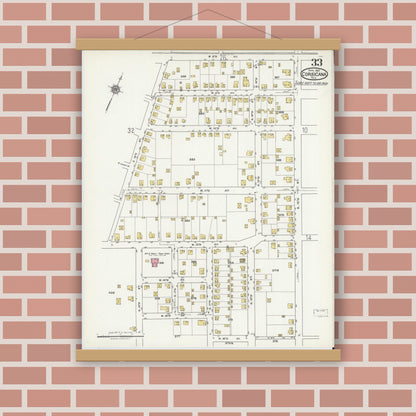 Old map wall art mockup — magnetic wood frame on brick wall — Sanborn Fire Insurance Map from Corsicana, Navarro County, Texas (1921), Sheet #0033