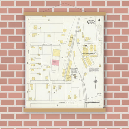Old map wall art mockup — magnetic wood frame on brick wall — Sanborn Fire Insurance Map from Henderson, Rusk County, Texas (1912), Sheet #0002