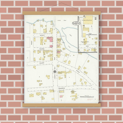 Old map wall art mockup — magnetic wood frame on brick wall — Sanborn Fire Insurance Map from Brewerton, Onondaga County, New York (1911), Sheet #0002