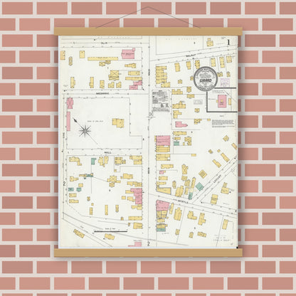 Old map wall art mockup — magnetic wood frame on brick wall — Sanborn Fire Insurance Map from Girard, Erie County, Pennsylvania (1904) - Complete Map Set
