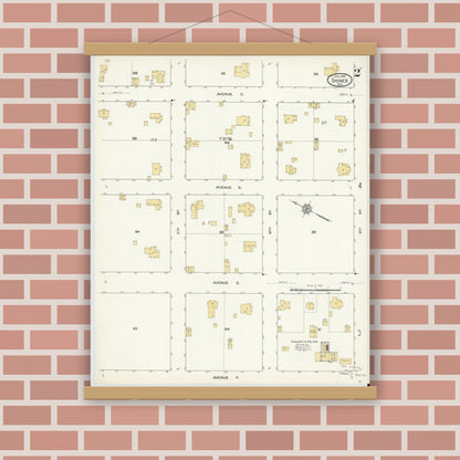 Old map wall art mockup — magnetic wood frame on brick wall — Sanborn Fire Insurance Map from Shiner, Lavaca County, Texas (1912), Sheet #0002