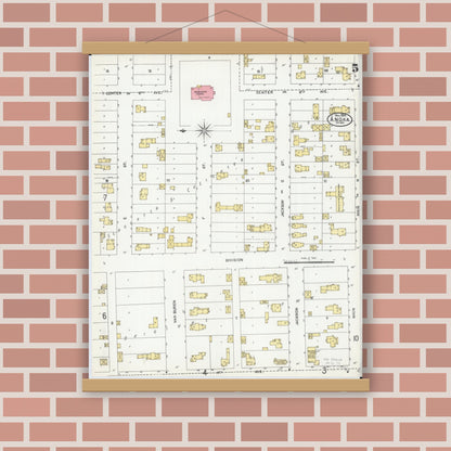 Old map wall art mockup — magnetic wood frame on brick wall — Sanborn Fire Insurance Map from Anoka, Anoka County, Minnesota (1904), Sheet #0005
