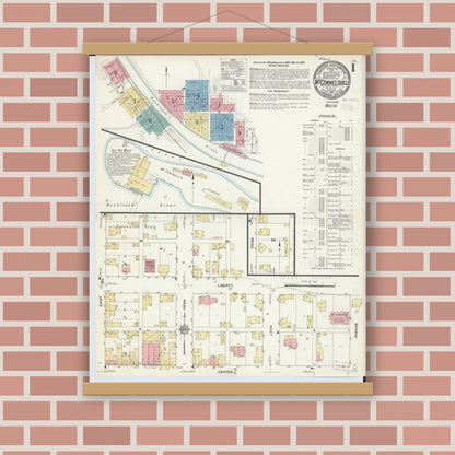 Old map wall art mockup — magnetic wood frame on brick wall — Sanborn Fire Insurance Map from McConnelsville, Morgan County, Ohio (1911) - Complete Map Set