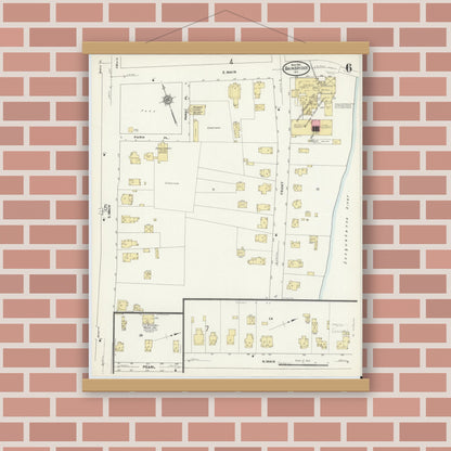 Old map wall art mockup — magnetic wood frame on brick wall — Sanborn Fire Insurance Map from Bainbridge, Chenango County, New York (1912), Sheet #0006