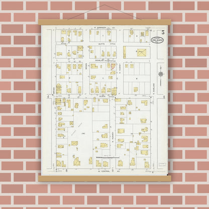 Old map wall art mockup — magnetic wood frame on brick wall — Sanborn Fire Insurance Map from Orlando, Orange County, Florida (1919), Sheet #0005
