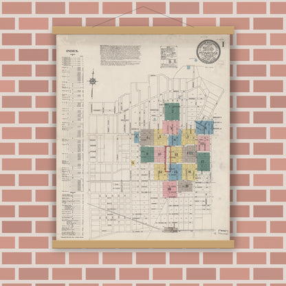 Old map wall art mockup — magnetic wood frame on brick wall — Sanborn Fire Insurance Map from Monrovia, Los Angeles County, California (1913) - Complete Map Set