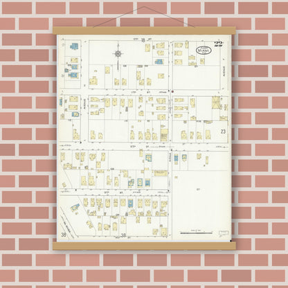 Old map wall art mockup — magnetic wood frame on brick wall — Sanborn Fire Insurance Map from Miami, Dade County, Florida (1914), Sheet #0022