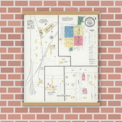 Old map wall art mockup — magnetic wood frame on brick wall — Sanborn Fire Insurance Map from Wenona, Marshall County, Illinois (1906) - Complete Map Set