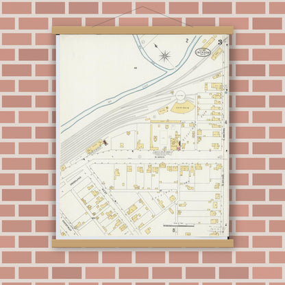 Old map wall art mockup — magnetic wood frame on brick wall — Sanborn Fire Insurance Map from Jackson, Jackson County, Ohio (1905), Sheet #0003